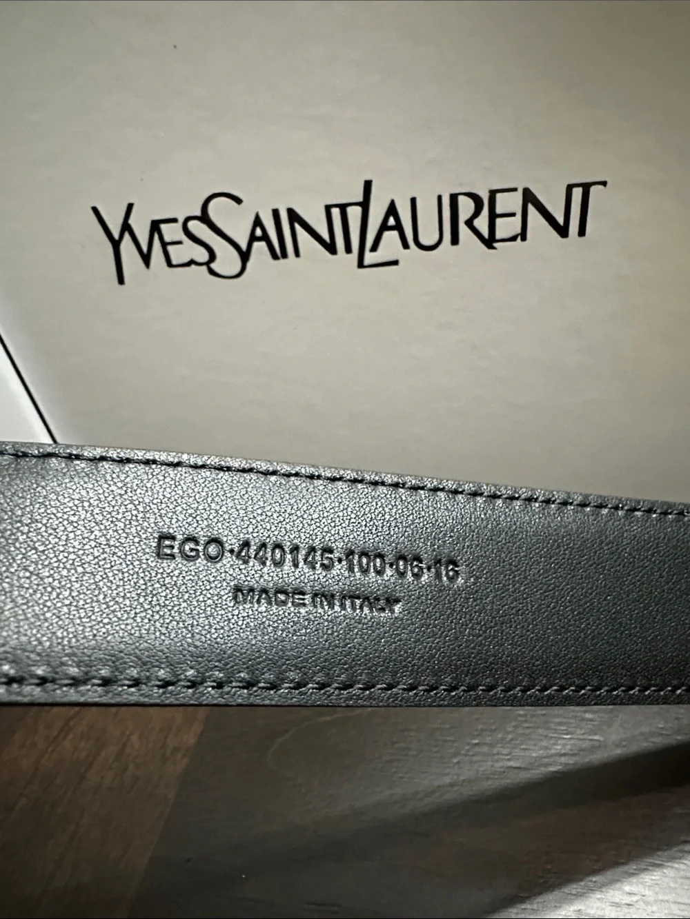 Yves Saint Laurent Black Leather Belt with Silver YSL Buckle